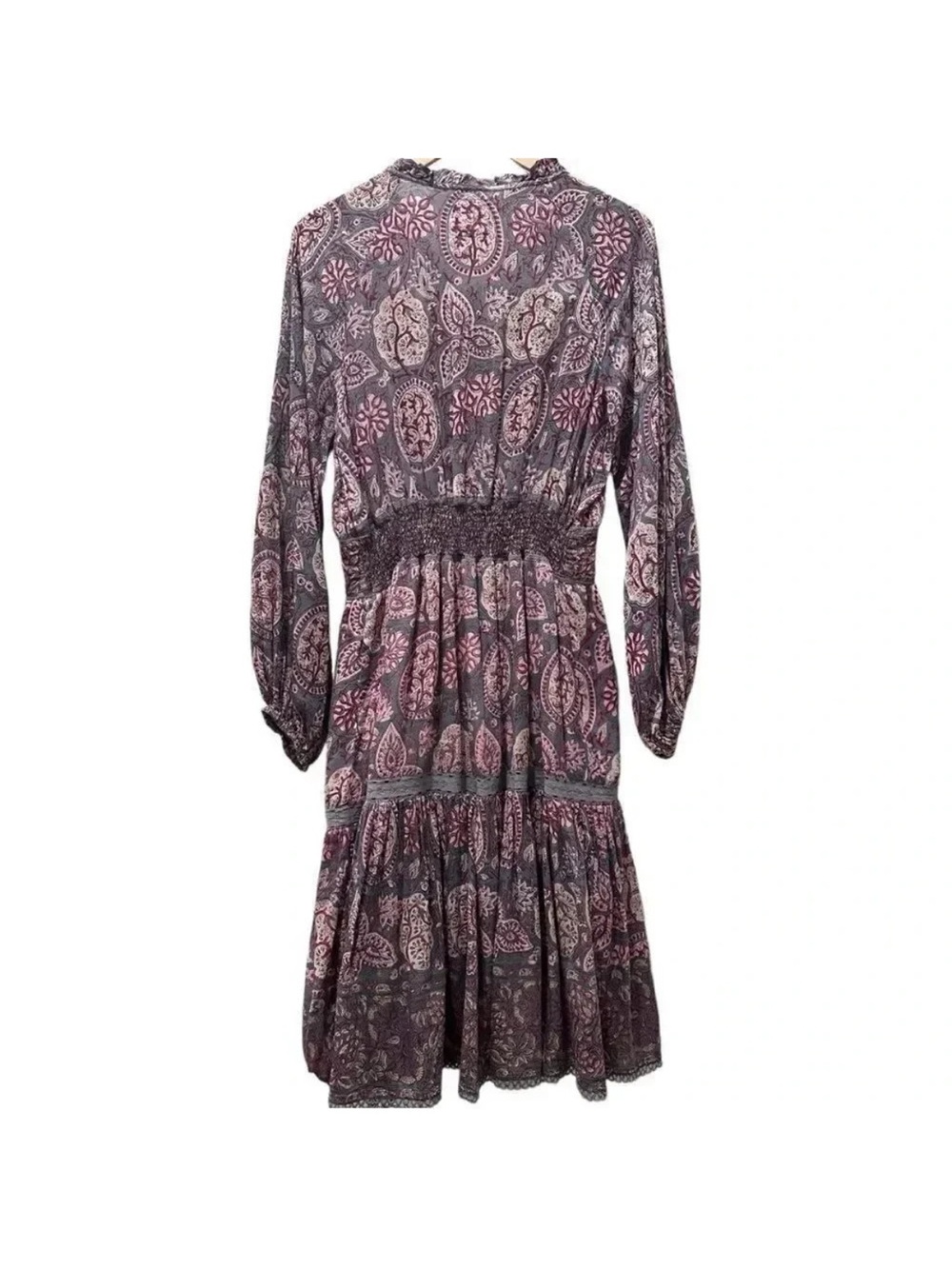 Bell by Alicia Bell "Grace" Long Sleeve Tiered Silk-Blend Midi Dress Size Small - Picture 8 of 13